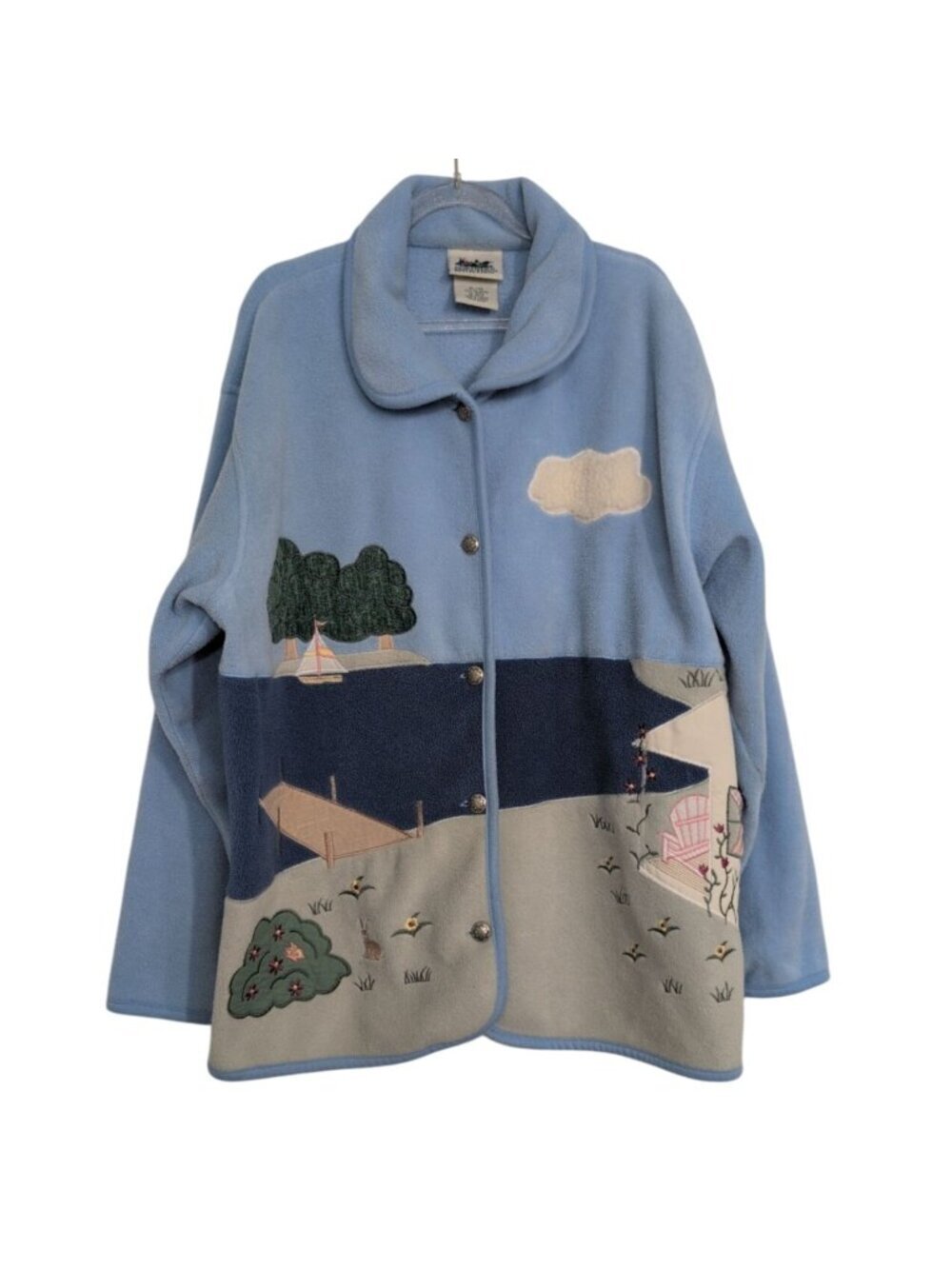 Vintage Fleece Embroidered Jacket Womens Size XL Coastal Beach Grandma Outdoor